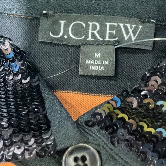 🎁 50% OFF Bundles 🎁 NWT J.Crew Sequin Collar Striped Rugby Top Black Stripe - Picture 8 of 8